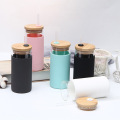 custom coffee borosilicate glass water tumbler with bamboo lid